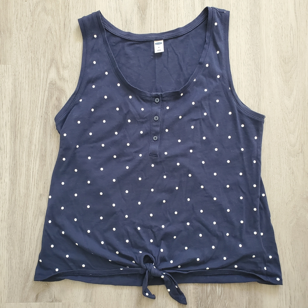❤️2/$20❤️ Navy Blue Polka Dot Tie Sleeveless Shirt - Old Navy - M